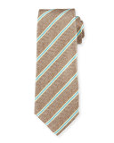Twill Rope-Striped Tie, Tan/Aqua