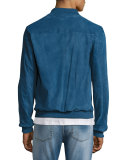 Classic Suede Bomber Jacket, Light Blue