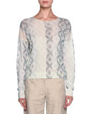 Cashmere Geometric-Print Sweater, Cream/Multi
