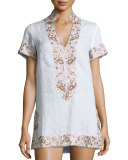 Viceroy Beaded Linen Short Coverup Tunic, White