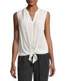 Edalette Sleeveless Tie-Hem Top, White