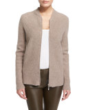 Thera Zip-Front Bomber Sweater, Dark Taupe