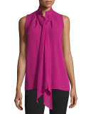 Tie-Neck Sleeveless Blouse, Fuchsia