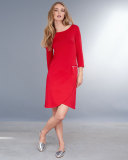 3/4-Sleeve Shift Dress W/ Zipper Detail, Petite 