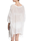 Embroidered Fringe-Trim Poncho Coverup