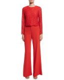 Pasha Floral-Lace Bell-Sleeve Top