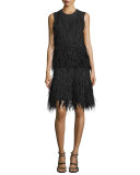 Feather-Embellished Cashmere Shell, Charcoal Melange