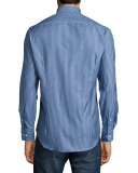 Micro-Pattern Long-Sleeve Sport Shirt, Blue