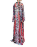 Marisa Sheer Silk Multipattern Gown, Multicolor