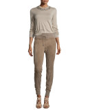 Embellished Jewel-Neck Cashmere Sweater, Oatmeal