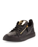 Men's Croc-Embossed Low-Top Sneaker, Black