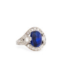 Estate Art Deco Blue Sapphire Ceylon Cabochon Ring, Size 4.5