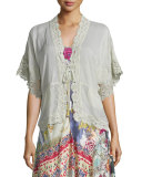 Reedy Lace-Trim Wrap Jacket, Gray Whisper