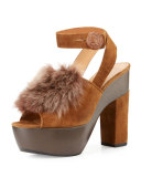 Gretchen Fur Ankle-Wrap Sandal, Brown