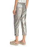 Metallic Leather Cropped Utility Pants