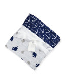 Two-Piece Burp Cloth Set, White/Navy