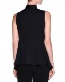 Bib-Front Sleeveless Tuxedo Blouse, Black