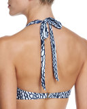Santorini Chain-Print Center-Ring Halter Swim Top