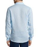 Morton Long-Sleeve Linen Shirt, Sky Blue