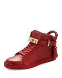 Women's Padlock & Key Pebbled Leather Sneaker, Red