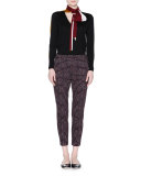 Long-Sleeve Colorblock Tie-Neck Top, Black/Multi