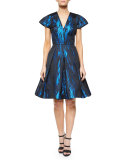 Cap-Sleeve Jacquard Party Dress