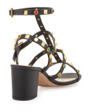Rockstud Cabochon 60mm Gladiator Sandal, Black/Deep Ebony (Nero/Ebano)