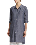 Long-Sleeve Cross-Dye Linen Duster Jacket, Petite