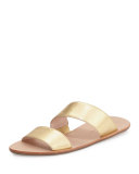 Clem Flat Leather Slide Sandal, Gold