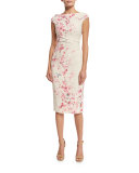 Cherry Blossom Cap-Sleeve Cocktail Dress, Cream/Multi