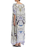 Printed Embellished Round-Neck Maxi Caftan Coverup, Singing Wells