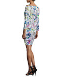 Astro-Garden 3/4-Sleeve Sheath Dress, White/Multi