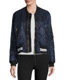 Satin Quilted Bomber Jacket, Navy