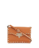 Small Rockstud Flap Crossbody Bag, Tan