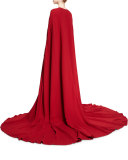 Cutout Silk Crepe Gown w/Cape, Red