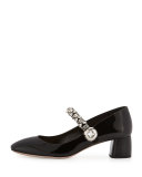 Crystal-Embellished Mary Jane Pump, Nero