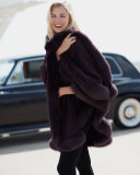 Cashmere Fox Fur-Trim Cape, Grape
