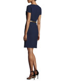 Belted A-Line Zip-Front Dress, Maritime