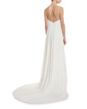 Angelica Guipure Lace Cape-Back Bridal Gown, White