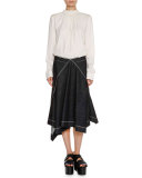 Topstitched Handkerchief-Hem Skirt, Blue Black