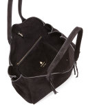 Small Suede Fringe Tote Bag, Black
