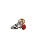 18K White Gold Coral & South Sea Pearl Ring with Diamonds