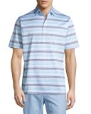 Johnson Striped Cotton Lisle Polo Shirt, White/Blue