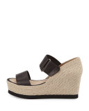 Gretta Leather Espadrille Wedge Sandal, Black/Natural