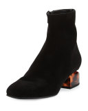 Kelly Suede Tilt-Heel Bootie, Black