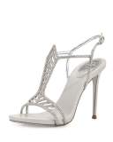 Crystal Chevron T-Strap 105mm Pump, Silver