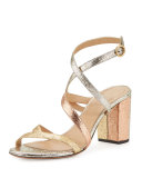 Metallic Crisscross 70mm Sandal, Gold Mix