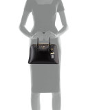 Saffiano Double-Handle Small Trapezoid Tote Bag, Black (Nero)