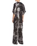 High-Low Printed Kimono Top, Black Reflection
