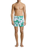 Merise Happy Penguins Printed Swim Trunks, White Pattern